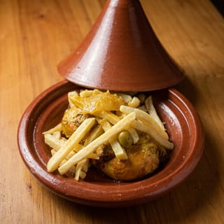 Chicken Tagine with Olives and French Fries